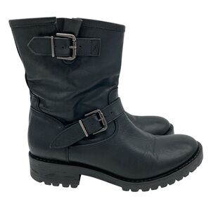 Luca Valentini Stella Black Italian-Made Leather Moto Boots